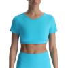 imageAoxjox Short Sleeve Crop Tops for Women Clarissa Hollow Back Workout Cropped T Shirt TopCascade Blue