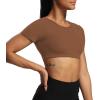 imageAoxjox Short Sleeve Crop Tops for Women Clarissa Hollow Back Workout Cropped T Shirt TopDandelion Brown