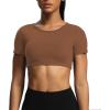 imageAoxjox Short Sleeve Crop Tops for Women Clarissa Hollow Back Workout Cropped T Shirt TopDandelion Brown