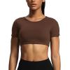imageAoxjox Short Sleeve Crop Tops for Women Clarissa Hollow Back Workout Cropped T Shirt TopDark Brown