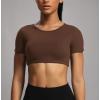 imageAoxjox Short Sleeve Crop Tops for Women Clarissa Hollow Back Workout Cropped T Shirt TopDark Brown