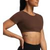 imageAoxjox Short Sleeve Crop Tops for Women Clarissa Hollow Back Workout Cropped T Shirt TopDark Brown