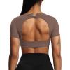 imageAoxjox Short Sleeve Crop Tops for Women Clarissa Hollow Back Workout Cropped T Shirt TopFudge Coffee