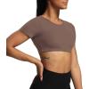 imageAoxjox Short Sleeve Crop Tops for Women Clarissa Hollow Back Workout Cropped T Shirt TopFudge Coffee