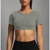 imageAoxjox Short Sleeve Crop Tops for Women Clarissa Hollow Back Workout Cropped T Shirt TopGrey