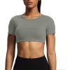 imageAoxjox Short Sleeve Crop Tops for Women Clarissa Hollow Back Workout Cropped T Shirt TopGrey