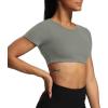 imageAoxjox Short Sleeve Crop Tops for Women Clarissa Hollow Back Workout Cropped T Shirt TopGrey