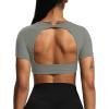 imageAoxjox Short Sleeve Crop Tops for Women Clarissa Hollow Back Workout Cropped T Shirt TopGrey