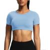 imageAoxjox Short Sleeve Crop Tops for Women Clarissa Hollow Back Workout Cropped T Shirt TopLight Blue
