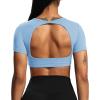 imageAoxjox Short Sleeve Crop Tops for Women Clarissa Hollow Back Workout Cropped T Shirt TopLight Blue