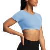 imageAoxjox Short Sleeve Crop Tops for Women Clarissa Hollow Back Workout Cropped T Shirt TopLight Blue