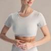 imageAoxjox Short Sleeve Crop Tops for Women Clarissa Hollow Back Workout Cropped T Shirt TopMink