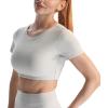 imageAoxjox Short Sleeve Crop Tops for Women Clarissa Hollow Back Workout Cropped T Shirt TopMink