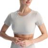 imageAoxjox Short Sleeve Crop Tops for Women Clarissa Hollow Back Workout Cropped T Shirt TopMink