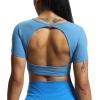 imageAoxjox Short Sleeve Crop Tops for Women Clarissa Hollow Back Workout Cropped T Shirt TopMykonos Blue