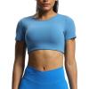 imageAoxjox Short Sleeve Crop Tops for Women Clarissa Hollow Back Workout Cropped T Shirt TopMykonos Blue
