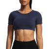 imageAoxjox Short Sleeve Crop Tops for Women Clarissa Hollow Back Workout Cropped T Shirt TopNavy
