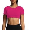 imageAoxjox Short Sleeve Crop Tops for Women Clarissa Hollow Back Workout Cropped T Shirt TopRose Red