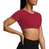 imageAoxjox Short Sleeve Crop Tops for Women Clarissa Hollow Back Workout Cropped T Shirt TopRumba Red