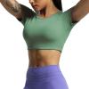 imageAoxjox Short Sleeve Crop Tops for Women Clarissa Hollow Back Workout Cropped T Shirt TopSage Green