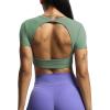 imageAoxjox Short Sleeve Crop Tops for Women Clarissa Hollow Back Workout Cropped T Shirt TopSage Green