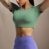 imageAoxjox Short Sleeve Crop Tops for Women Clarissa Hollow Back Workout Cropped T Shirt TopSage Green