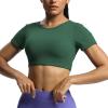 imageAoxjox Short Sleeve Crop Tops for Women Clarissa Hollow Back Workout Cropped T Shirt TopStorm Green