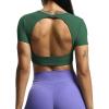 imageAoxjox Short Sleeve Crop Tops for Women Clarissa Hollow Back Workout Cropped T Shirt TopStorm Green