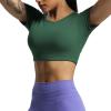 imageAoxjox Short Sleeve Crop Tops for Women Clarissa Hollow Back Workout Cropped T Shirt TopStorm Green