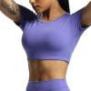 imageAoxjox Short Sleeve Crop Tops for Women Clarissa Hollow Back Workout Cropped T Shirt TopViolet