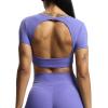 imageAoxjox Short Sleeve Crop Tops for Women Clarissa Hollow Back Workout Cropped T Shirt TopViolet