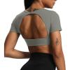 imageAoxjox Short Sleeve Crop Tops for Women Clarissa Hollow Back Workout Cropped T Shirt TopGrey