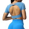 imageAoxjox Short Sleeve Crop Tops for Women Clarissa Hollow Back Workout Cropped T Shirt TopMykonos Blue