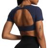 imageAoxjox Short Sleeve Crop Tops for Women Clarissa Hollow Back Workout Cropped T Shirt TopNavy