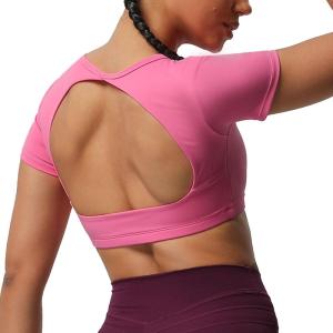 imageAoxjox Short Sleeve Crop Tops for Women Clarissa Hollow Back Workout Cropped T Shirt TopAzalea Pink