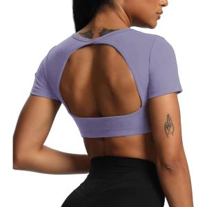 imageAoxjox Short Sleeve Crop Tops for Women Clarissa Hollow Back Workout Cropped T Shirt TopLazuli