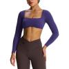 imageAoxjox Long Sleeve Crop Tops for Women Skylar Squareneck Curved Hem Workout Cropped T Shirt TopMulberry Purple