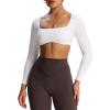 imageAoxjox Long Sleeve Crop Tops for Women Skylar Squareneck Curved Hem Workout Cropped T Shirt TopWhite