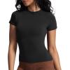 imageAoxjox Womens Casual Basic Tee HIGH Elastic Cotton TShirt Short Sleeve Tops Everyday Crew Neck Slim Fit Y2kBlack