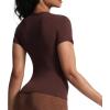 imageAoxjox Womens Casual Basic Tee HIGH Elastic Cotton TShirt Short Sleeve Tops Everyday Crew Neck Slim Fit Y2kDark Coffee
