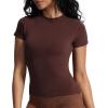 imageAoxjox Womens Casual Basic Tee HIGH Elastic Cotton TShirt Short Sleeve Tops Everyday Crew Neck Slim Fit Y2kDark Coffee