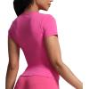 imageAoxjox Womens Casual Basic Tee HIGH Elastic Cotton TShirt Short Sleeve Tops Everyday Crew Neck Slim Fit Y2kRose Pink