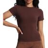 imageAoxjox Womens Casual Basic Tee HIGH Elastic Cotton TShirt Short Sleeve Tops Everyday Crew Neck Slim Fit Y2kDark Coffee