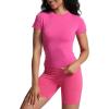 imageAoxjox Womens Casual Basic Tee HIGH Elastic Cotton TShirt Short Sleeve Tops Everyday Crew Neck Slim Fit Y2kRose Pink