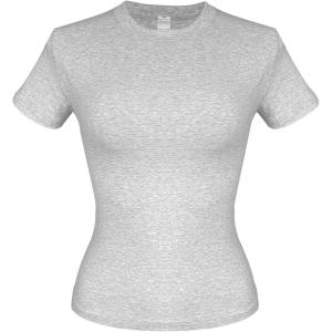 imageAoxjox Womens Casual Basic Tee HIGH Elastic Cotton TShirt Short Sleeve Tops Everyday Crew Neck Slim Fit Y2kLight Heather Grey