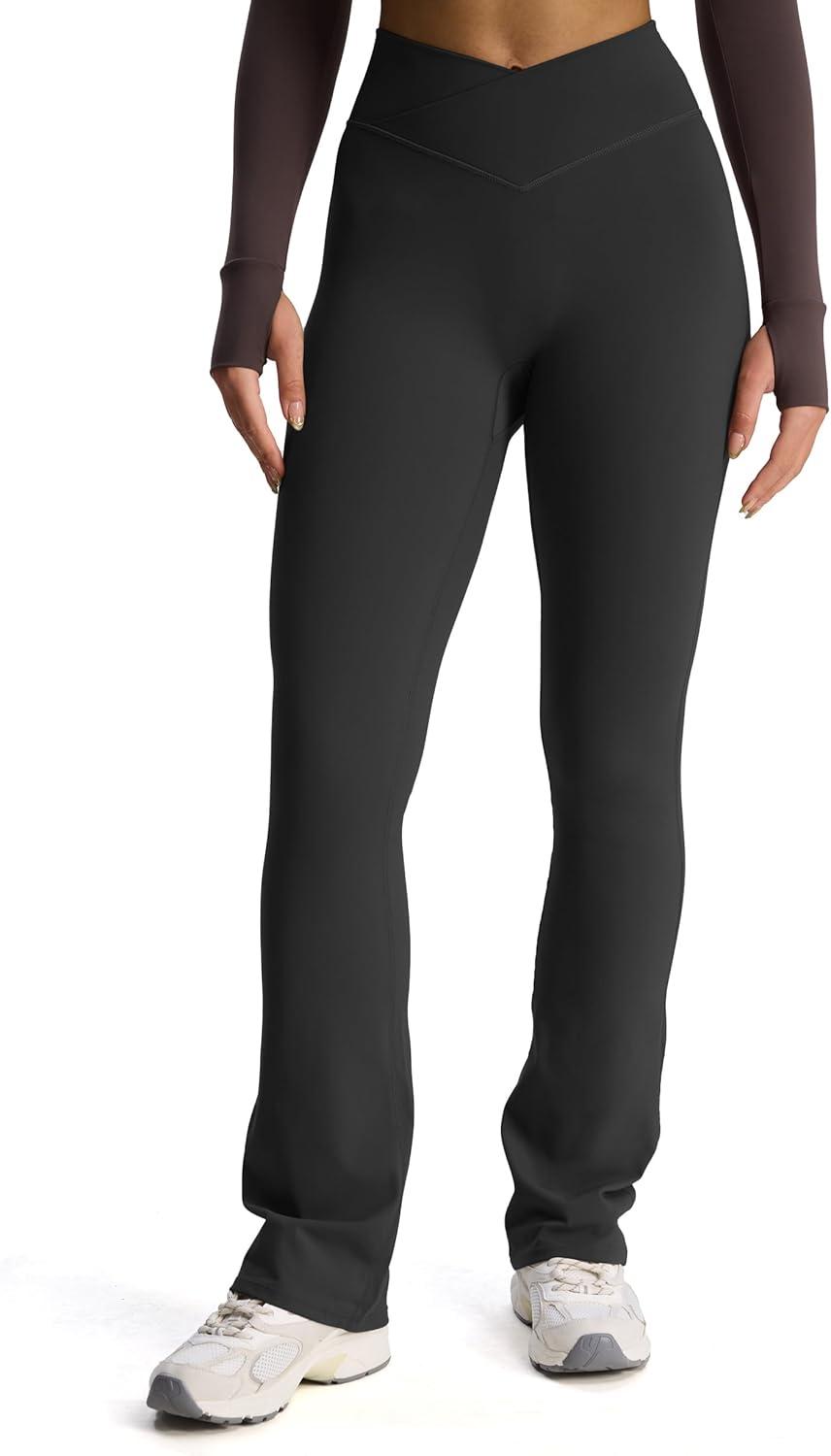 imageAoxjox Flare Leggings for Women Trinity Tummy Control High Waisted Wide Leg Crosswaist Yoga Pants 29quot31quot33quotGrey