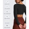 imageAoxjox Long Sleeve Crop Tops for Women Stacey V Neck Workout Athletic Gym Cropped T Shirt TopBlack