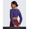 imageAoxjox Long Sleeve Crop Tops for Women Stacey V Neck Workout Athletic Gym Cropped T Shirt TopMulberry Purple