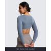 imageAoxjox Long Sleeve Crop Tops for Women Stacey V Neck Workout Athletic Gym Cropped T Shirt TopWinds Grey Marl