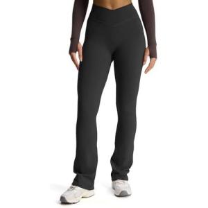 imageAoxjox Flare Leggings for Women Trinity Tummy Control High Waisted Wide Leg Crosswaist Yoga Pants 29quot31quot33quotBlack